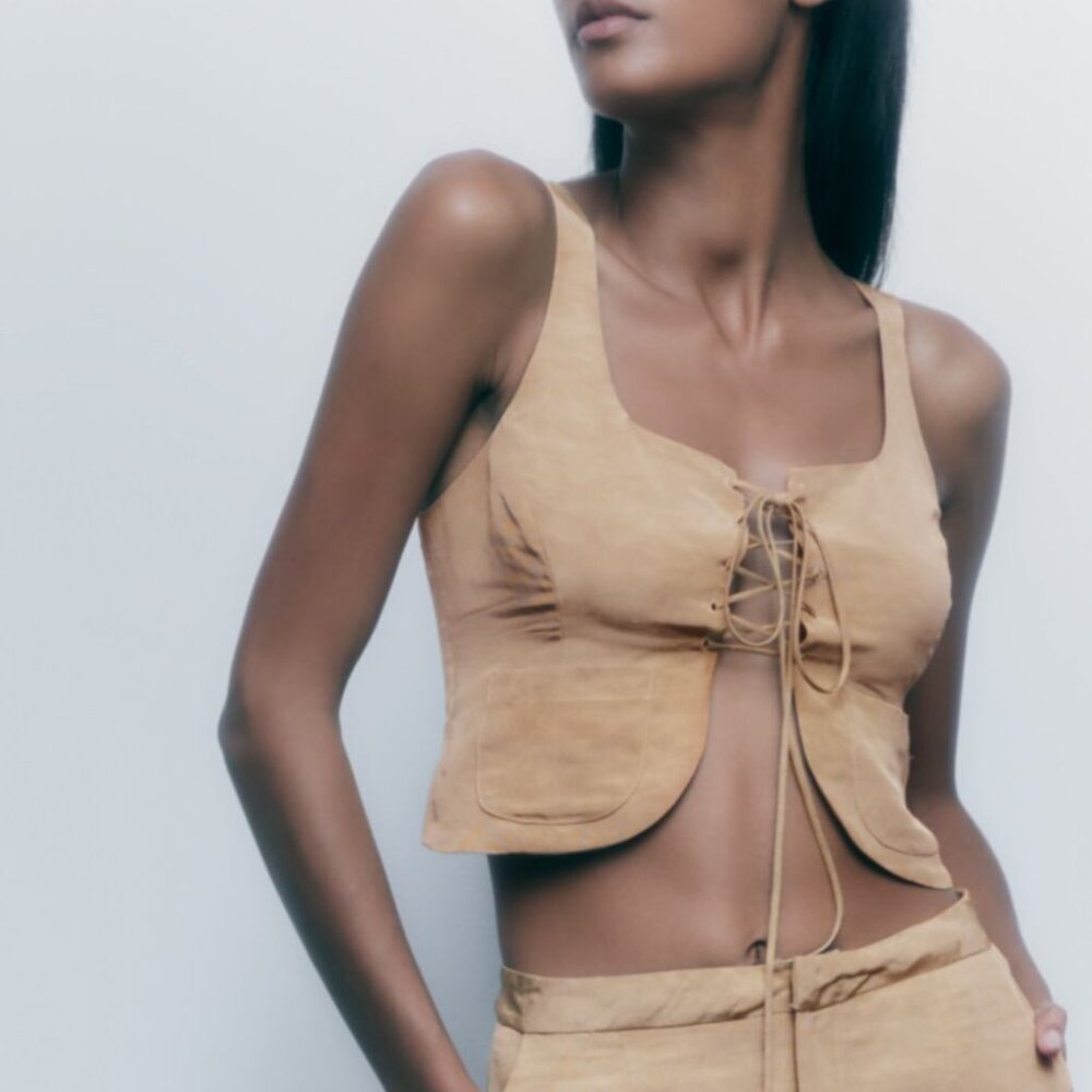 Zara Cropped Linen Blend Vest